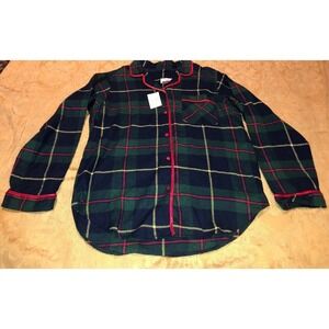 New Womens Button  Chance Encounters Green Red Plaid Shirt‎ PJ Sleep Sz Medium